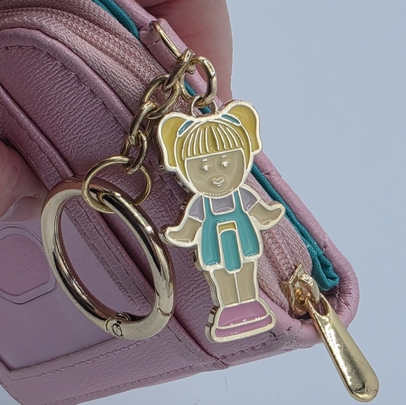 Polly Pocket Pink & Aqua Quilted Bi-Fold Zippered Coin Purse Wallet w/ Charm - Picture 7 of 8